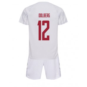 Denmark Kasper Dolberg #12 Replica Away Stadium Kit for Kids World Cup 2022 Short Sleeve (+ pants)